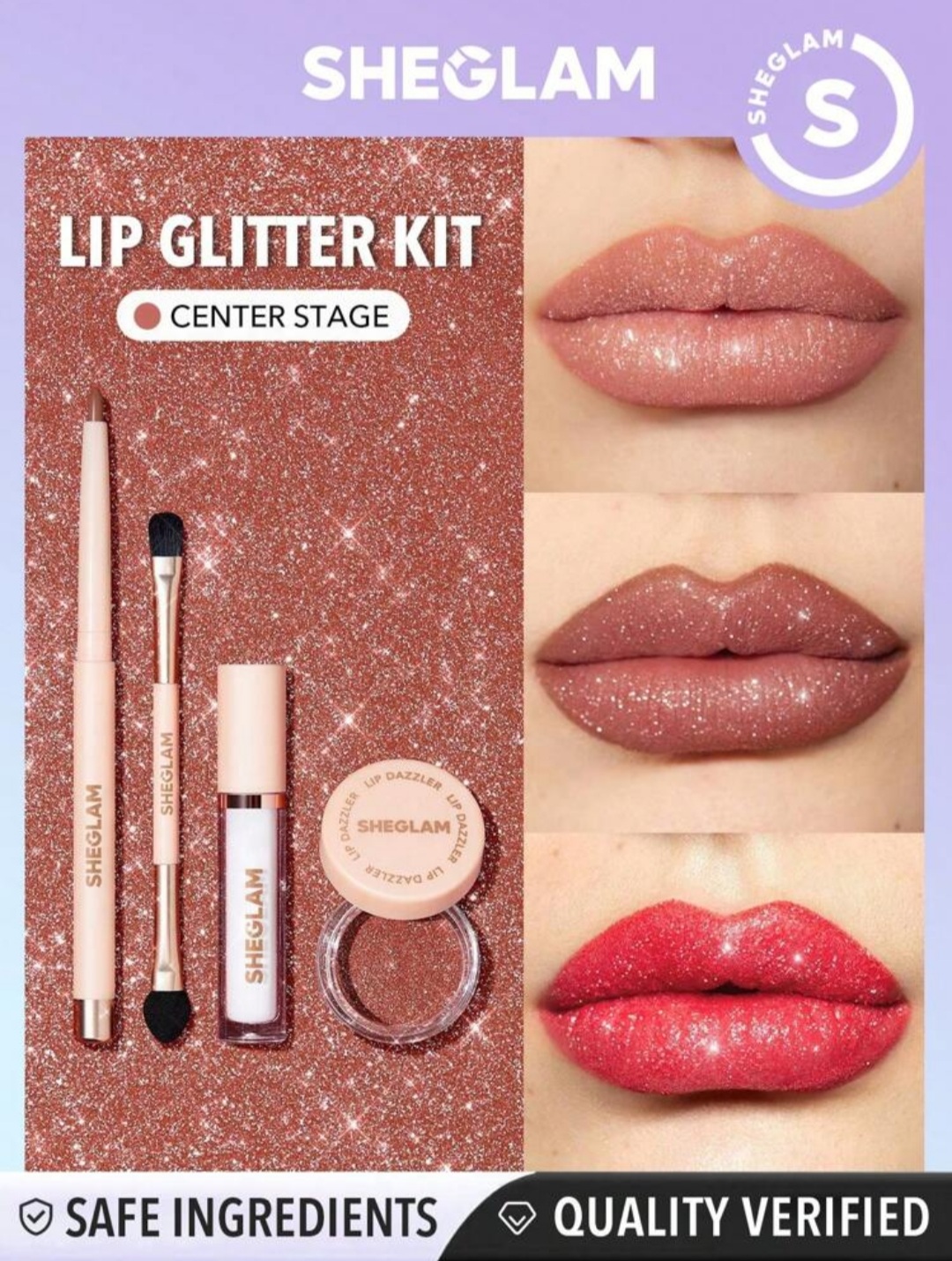 ست گلیتر لب شیگلم رنگ  Sheglam Lip Dazzler Glitter Kit - Center Stage