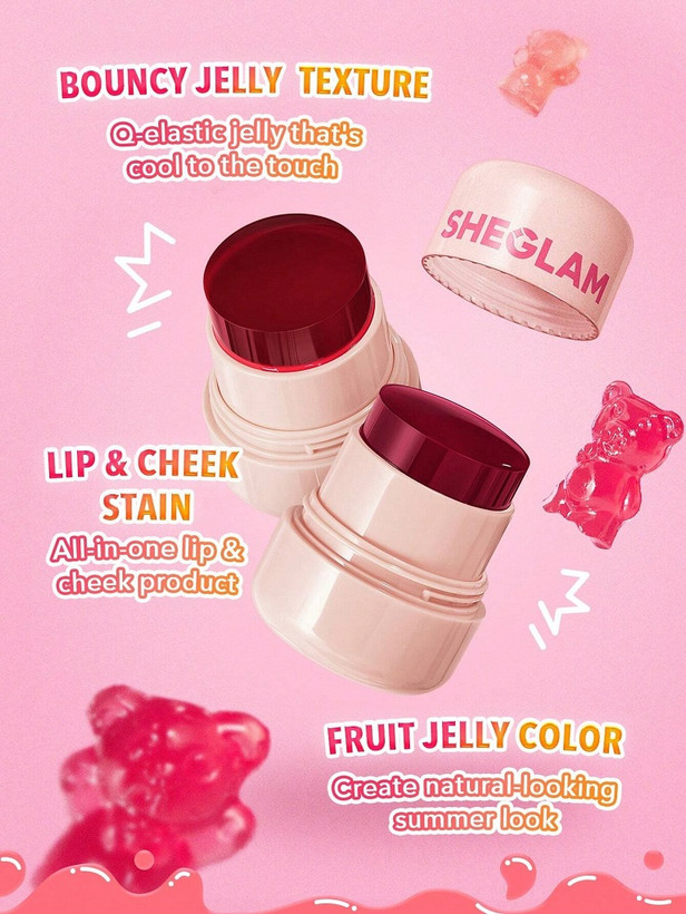 تینت لب و گونه ژلی شیگلم (اصل) رنگ howdy and ahoy حجم فولسایز مدل SHEGLAM Jelly-Licious Hydrating Lip & Blush Tint